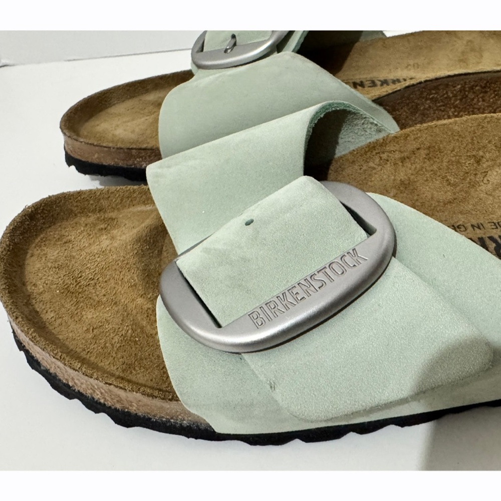 Birkenstock Madrid Big Buckle Nubuck Leather Pure Sage Green Slide Sandals 10 - Picture 8 of 12
